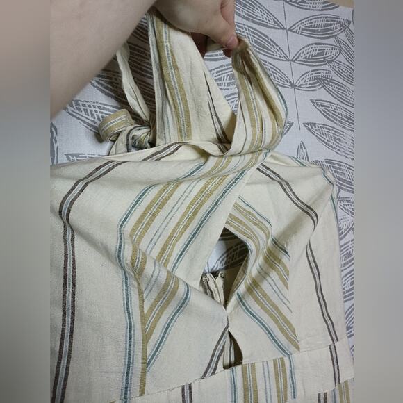 Happy X Nature Dress Linen Blend Cream Striped Halter Maxi Hi Lo NEW Kate Hudson - Picture 3 of 10